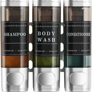 Shampoo and Conditioner Dispenser,Shower Dispenser 3 Chamber No Drill Wall-Mounted Shampoo Dispenser for Shower Wall Mounted Body Wash Dispenser for Bathroom Hotel Kitchen Large Capacity,Silver1
