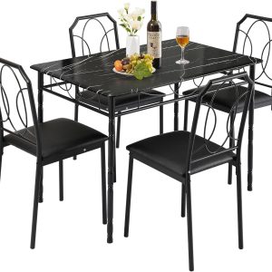 VECELO 5 Piece Dining Table Set for 4, Dinette with Chairs for Kitchen, Breakfast Nook, Small Space,Easy Assembly